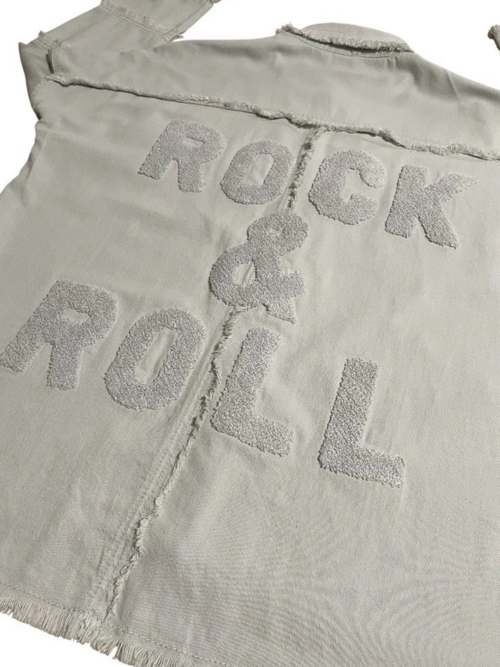 ELAN “Rock & Roll” Gray Distressed Cotton Denim-Like Snap Up Oversized Jacket XS - Picture 11 of 13